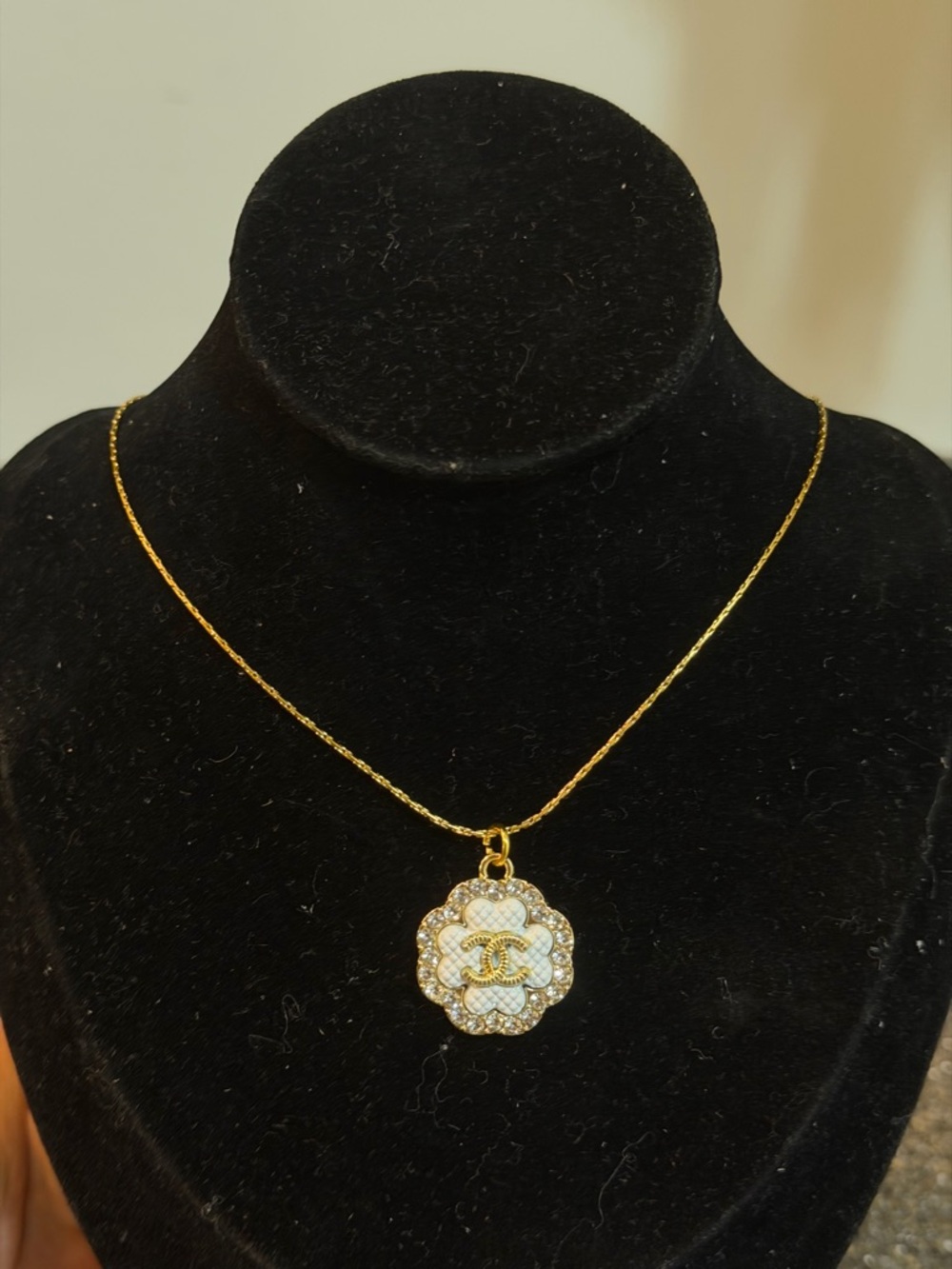Cc Flower Pendant Necklace with Crystal Accents